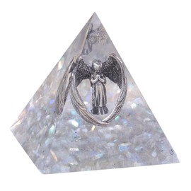 mookaitedecor Praying Angel Statue Crystal Energy Stone Pyramid Figure with Labradorite Tumbled Stones for Reiki Healing Meditation Office Home Decoration