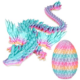 Winged Dragon Inside Surprise Egg, Articulated Dragon Crystal Dragon with Egg, 3D Printed Dragon in Egg, Flexible Joints Dragon Toy Easter Egg Hunt Fun Desk Décor and Stress Relief(rainbow colors)