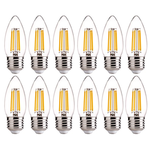 FLSNT B11 E26 Base LED Candelabra Light Bulbs 60W Equivalent, Dimmable, LED Candle Light Bulbs, 2700K Soft White, 12 Pack