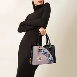 KKXIU Triple Compartments Purses and Handbags for Women Fashion Ladies Satchel Shoulder Top Handle Bag (A-Black Purple)