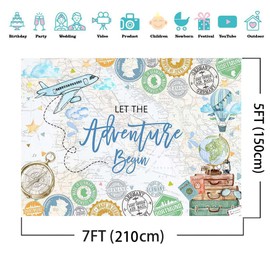 XEYSM 7x5FT Adventure Waiting Backdrop Let The Adventure Begin Baby Shower Backdrop Plane Flies Around The World Travel Birthday Party Decoration Backdrop XY42