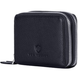 VON HEESEN Leather Wallet for Men and Women, black, 2 main compartments