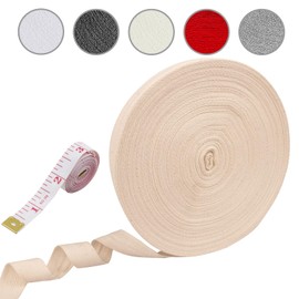15mm 50 m Cotton Tape Bias Binding Tape, Cotton Webbing Twill Webbing Tape for Sewing Dressmaking Alterations Craft (Beige)