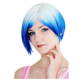 Prettyland Women's Men's Tie Dye Straight Bob Cut Short Hair Wig Gradient Ombre Blue White C700