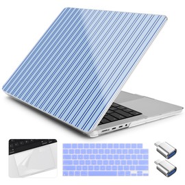 Yebiseven for MacBook Pro 14 inch Case 2026 2025-2021 Release M5 M4 M3 M2 M1 Pro/Max A3427 A3426 A3434 A3112 A3185 A3401 A2918 A2992 A2779 A2442,Case&Keyboard Skin&Trackpad Film&2 OTG, Blue Stripes