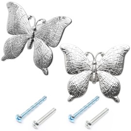 Yoicn Lth 2 Pcs Creative Cabinet Knobs, Butterfly Shape Cabinet Knob Pull Handles, Wardrobe Dresser Cupboard Door Knobs Decor, (Silver)