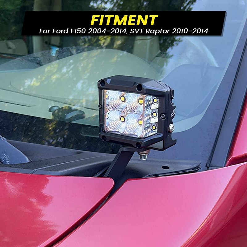 KANGIKX F150 Front A-Pillar Hood Hinges LED Work/Cube Light Mount