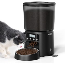 Automatic Cat Feeder,4L Timed Cat Dry Food Dispenser,Pet Feeder up to 6 Meals and 30 Portions per Day,10S Voice Record,Flexible Schedule Timer,Dual Power,Stainless Steel Bowl,for Cats and Small Dogs
