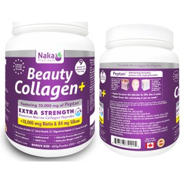 Naka Platinum Beauty Collagen+, Featuring 10,000mg of Peptan, Extra Strength Bioactive Marine Collagen Peptides, 1 0,000mcg Biotin & 84mg Silicon (300+125g FREE)