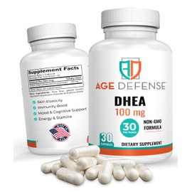 Age Defense DHEA 100mg Capsules - DHEA Supplements, 30 Capsules - Natural Energy Support & Immune Support - Supports Vitality, Skin Elasticity, & Overall Wellness - DHEA Supplement for Women & Men