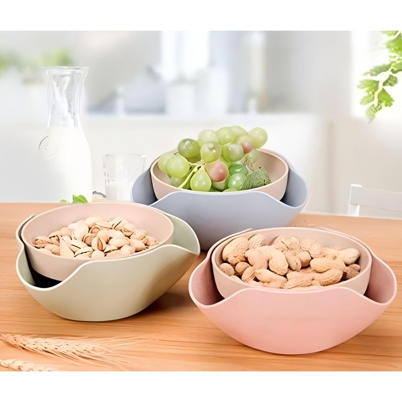 Bamboo's Grocery Double Dish Snack Bowl For Pistachios, Peanuts, Edamame,