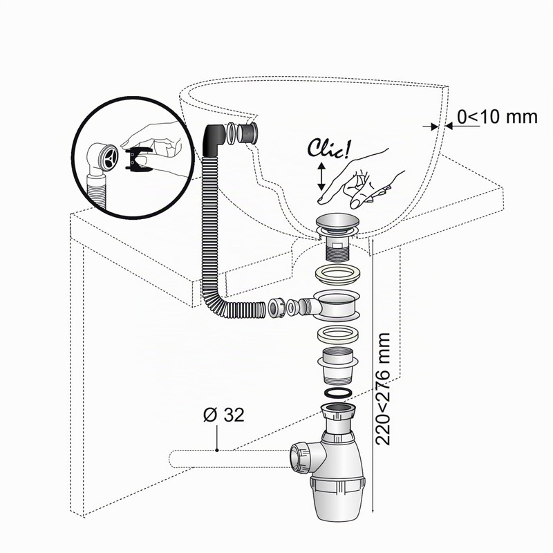 Wirquin 30723101 Sink Drain Fitting with Stainless Steel Valve and