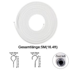 Curtain Wire Kit 5 m White Plastic Coated Curtain Wire with Hooks for Bathroom Curtains Washing Line Hanging Decor