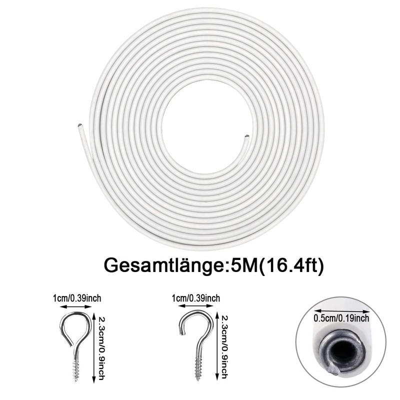 Curtain Wire Kit 5 m White Plastic Coated Curtain Wire