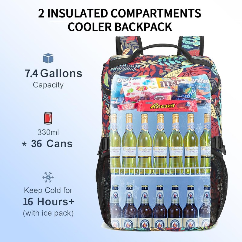 Kalesi Cooler Backpack 36 Cans Lightweight Insulated Cooler Leak-Proof Travel
