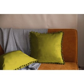 Pagnanno. Set of 2 Soft Velvet Cushion Covers 45x45cm(18x18 Inches) Pom Throw Pillowcases Square Cushion Covers for Chairs,living and bedroom with Invisible Zipper (18"x18" (Pack of 2), Olive Green)
