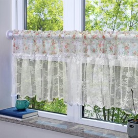champracer Net Curtain Country House Style Short Curtain Pink Boho Short Vintage Lace Crochet Curtain Bistro Curtain Retro Elegant Cafe Short Curtain (1 Piece, W 130 x H 45 cm)
