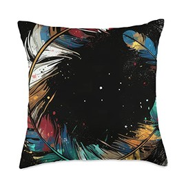 Displace Design Colorful Feathers Nature Boho Pattern Throw Pillow, 18x18, Multicolor