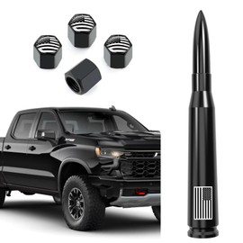 ENGIRETTE Car Bullet Antenna American Flag, Truck Short Antenna Replacement - Anti Theft Design, Carwash Safe for GM Chevy Silverado GMC Sierra 1500 2500 3500 HD Avalanche Denali Accessories, Black