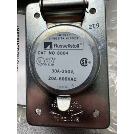 RUSSELLSTOLL NEW RUSSELLSTOLL 8004 EVER-LOK RECEPTACLE 20AMP 600VAC 30 AMP 250V 3 WIRE 4 POLE
