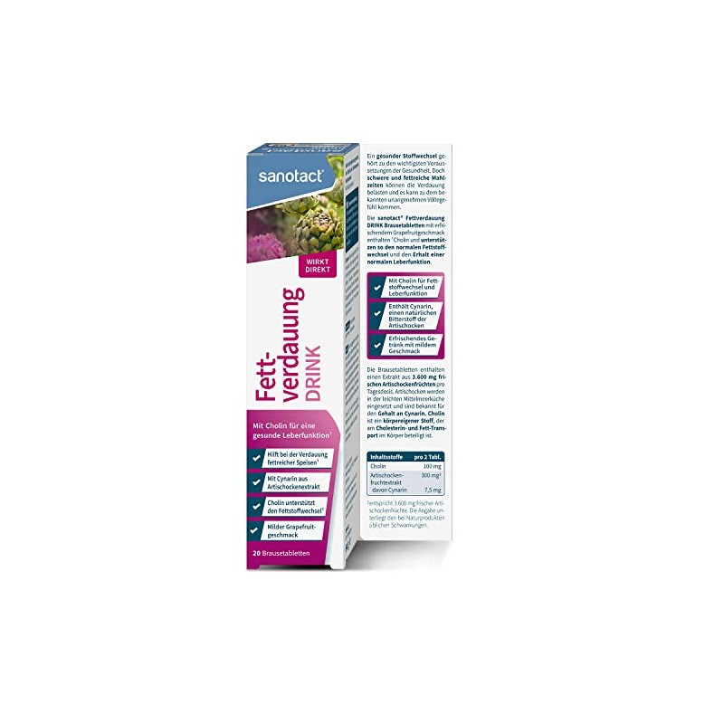 sanotact Fat Digestion Drink (20 Effervescent Tablets), Artichoke with Choline