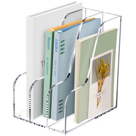 SANRUI Acrylic Magazine File Holder for Desk Organizers, Clear 3 Vertical Compartments A4 Folder Binder Holders Sorter, Desktop Workspace Organization Storage Racks for Office Home School