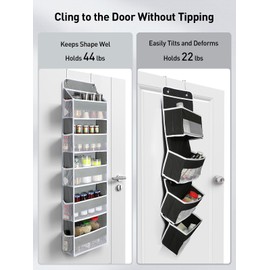 Yecaye Yecaye 1 Pc Over The Door Organizer with 5 Bins 10 Side Pockets, 44lbs Load Hanging Bathroom Organizer, No Tilt Closet Organizers and Storage for Bedroom, Baby Organizer for Extra Storage, Grey