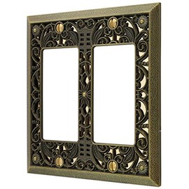 Amerelle 65RRAB Filigree Wallplate, 2 Rocker, Cast Metal, Antique Brass, 1-Pack