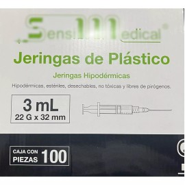 Sensi Medical Jeringas De Plástico 3ml C/ 100 Pzs  Sensimedical 22g X 32mm
