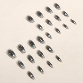 Danshinbow 24pcs Medium Length Nails Nude Pink Rhinestone Full Cover Gradient Fake Nails Stick on Nails for Women and Girls (Black)