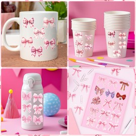 Rakuto Pink Coquete Bow Stickers - 100 Pcs Aesthetic Stickers for Girls Women, Cute Cherry Strawberry Waterproof Vinyl Decals for Journal Water Bottle Laptop Vision Board Scrapbook Supplies