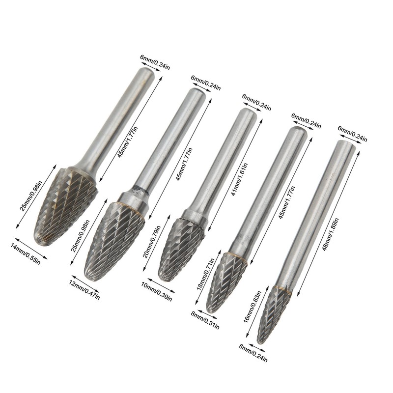 Double Cut Carbide Rotary File Bit Set 6mm Diameter Shank