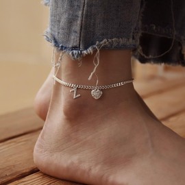 CAROVO Ankle Bracelets for Women, Silver Anklets Letter Z Initial Anklets for Women Girls Ankle Bracelet Summer Jewelry Gifts for Women