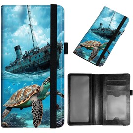GYSYZJDH Checkbook Cover for Men & Women, Slim PU Leather Checkbook Holder Wallet with RFID Blocking, Stylish and Durable, Turtles And Boats