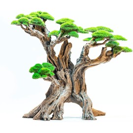 Fish Tank Decor- Bonsai Tree of The Forest with Faux Moss- Aquarium Decoration Aquascaping- Made of Sandstone, 8.8 x 4.3 x 7.8 inches