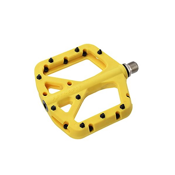 FIFTY-FIFTY Mountain Bike Pedals, MTB Nylon Pedals, 9/16" Bicycle Pedals, Lightweight and Wide Flat Platform Pedals (Yellow)
