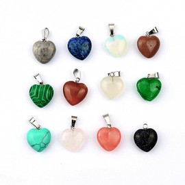 Jagowa 12PCS Heart Shape Stone Pendants Charms Natural Crystals Healing Beads Gemstone Charms for DIY Necklace Jewelry Making
