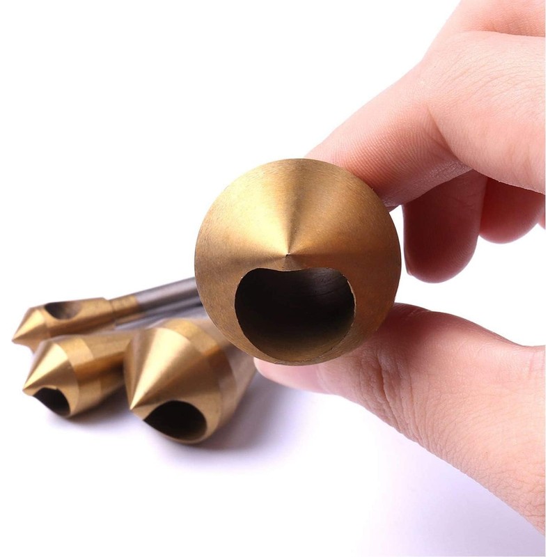 KEWAYO 4pcs Titanium Coated Countersink Chamfer Tool Deburring Tool Set