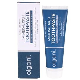 OLGANI | Mineral Rich Toothpaste | Remineralizing Night-Time Formula with Bentonite Clay | Flouride-Free | Coconut Oil | Tea Tree & Peppermint | Safe for Kids | 2.53 Fl.Oz