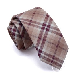Gusleson Slim Skinny Wedding Tie Wine Cotton Tartan Ties Casual Striped Necktie (UK0910-06)