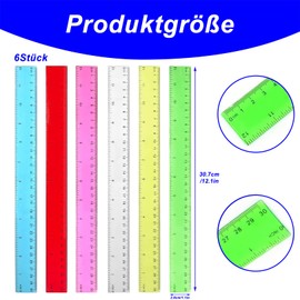 Pack of 6 Rulers 30 cm, Clear Children's Small Rulers, Flexible, Left-Handed Rulers, School Supplies, Measuring Instruments (6 Colours)