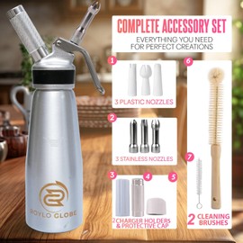 Professional Whipped Cream Dispenser - 500 ml Whipped Cream Maker With Silicone Grip - Heavy Duty Homemade Whipped Cream Dispenser - Whip Cream Canister With 6 Decorating Tips & 2 Cleaning Brushes