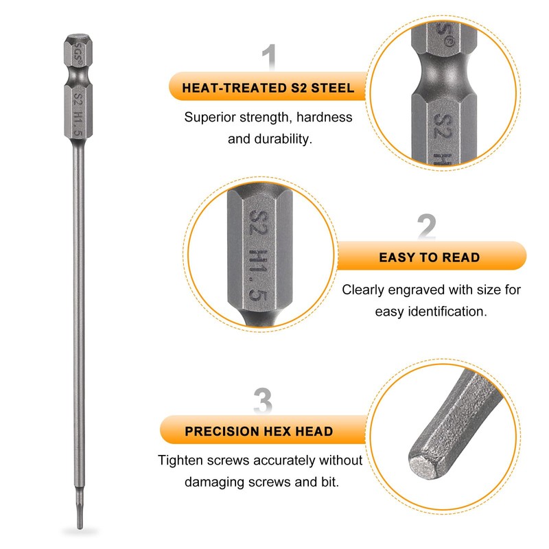 sourcing map H1.5 Hex Head Drill Bit Wrench 1.5mm Metric