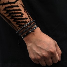 WFYOU 3PCS Stainless Steel Bracelets for Men Gold Roman Numeral Bangle Bracelet Twisted Cable Bracelet Adjustable Cuff Bracelet Mens Luxury Jewelry Bracelets Gifts(N:Black-CZ Round Beads)