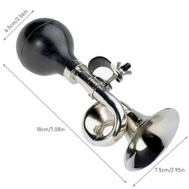 Retro Metal Bicycle Horn, Vintage Ball Horn with Adjustable Clamp for Handlebar Mounting, Strong and Robust (180 x 75 x 65 mm)