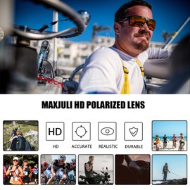 MAXJULI Polarized Wrap Around Sunglasses for Men Women Cycling Sunglasses UV Protection Lightweight TR90 Frame 8122