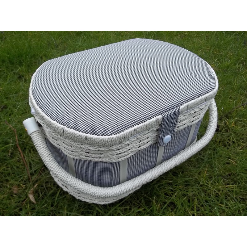 Sewing Box Sewing Basket with Sewing Kit Sewing Storage/White/Blue Chequered