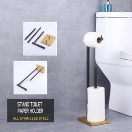 GERZWY Bathroom Free Standing for Countertop Toilet Paper Holder SUS 304 Stainless Steel Stand Modern Paper Towel Holder (Black & Gold)