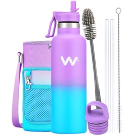 WEREWOLVES Insulated Water Bottle with Straw Lid & Handle Lid, Stainless Steel Water Bottle with Carrier Bag Holder, Reusable Vacuum Narrow Mouth Leak-Proof Bottle for Biking