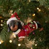 Dachshund Christmas Tree Ornament with Red Fabric Santa Hat &